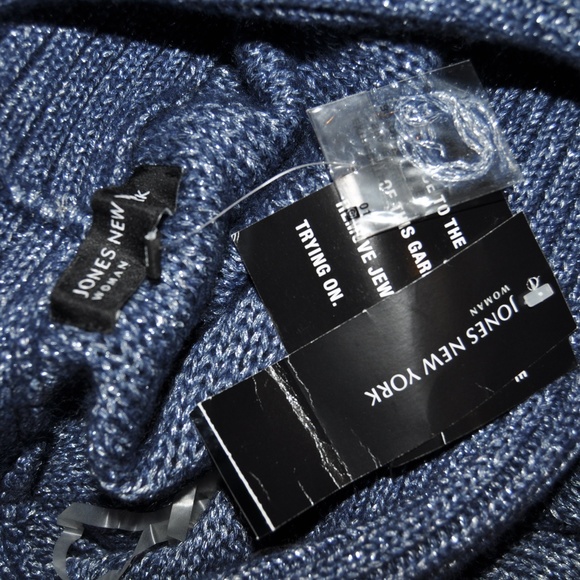 New JONES NEW YORK Blue/Silver Cowl Sweater NWT A5 - Picture 5 of 6